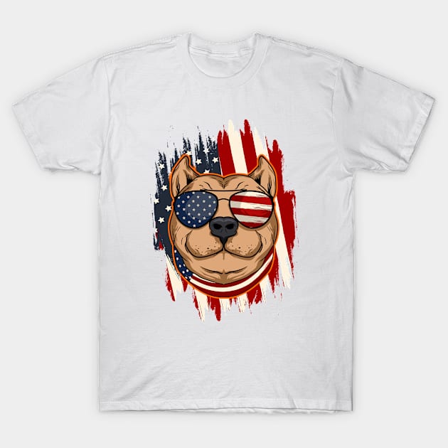 Patriotic Pit Bull with Distressed American Flag 4th of July T-Shirt by Acroxth